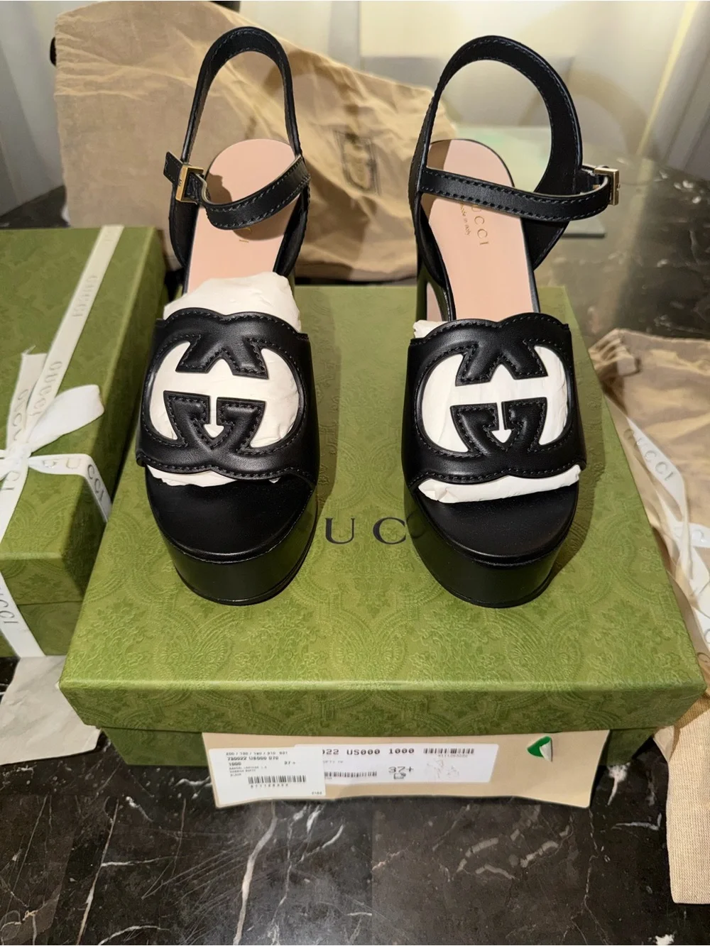 Women’s Gucci Heeled Platform Sandals with Interlocking Double Cutout G